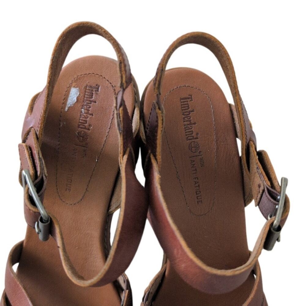 Timberland Danforth Brown Leather Wedge Sandals Size 8 - Picture 4 of 7